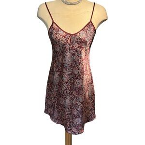 VERSAILLES Vintage Burgundy Paisley Satin Chemise Slip Dress Sleepwear Size L